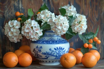 Sticker - Floral Arrangement with Oranges and Vase