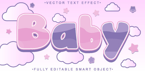 Canvas Print - Cute Kawaii Baby Soft Vector Fully Editable Smart Object Text Effect