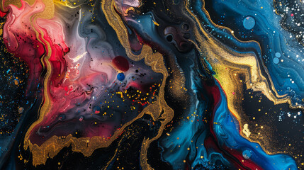 Wall Mural - A painting of a colorful swirl with gold and red colors