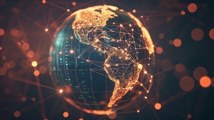 Wall Mural - virtual connections on a high-tech world globe. generative ai image