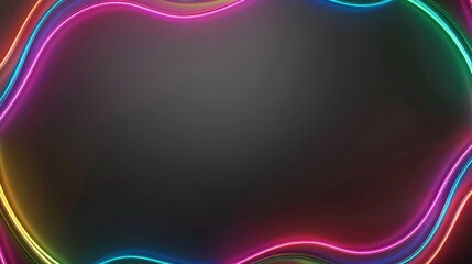 Wall Mural - A dynamic neon border frame with multi-colored neon lamps, illuminated against a charcoal grey background. The halogen light adds a dramatic effect to the vivid colors.