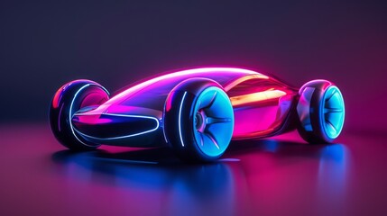 Aufkleber - A futuristic car with glowing pink and blue neon lights, sitting on a dark surface.