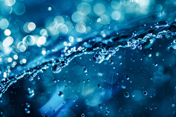 Close Up of Blue Water Splash with Bokeh Background   Refreshing Aqua Drops in Motion