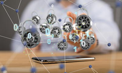 Fototapete - Cybersecurity of digital network systems with computer security enginee