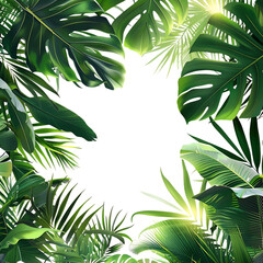 Wall Mural - Tropical Green Leaves Illustration with Black Background