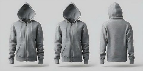 Hooded sweatshirt mockup with front side and back views featuring a zipper. Concept Mockup, Hooded Sweatshirt, Front View, Back View, Zipper