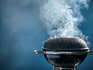 graphic of a barbecue grill with smoke rising, leaving space for text in the sky area.