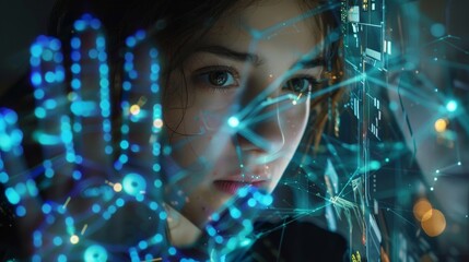 Aufkleber - Touching objects in a virtual world through Glasses. Futuristic theme.