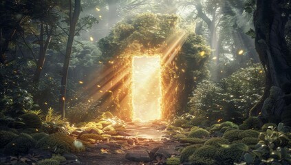 Wall Mural - a magical portal made from tree branches in a forest