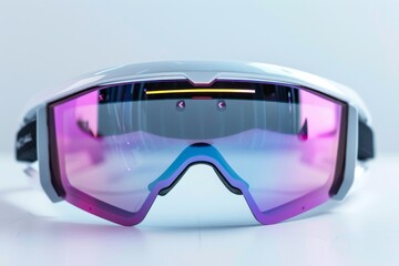 Wall Mural - White framed sports glasses with pink lenses, isolated on a white background