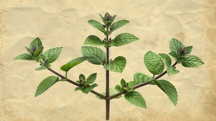Wall Mural -   A photo of a close-up plant with leaves on a paper with a grunge background effect