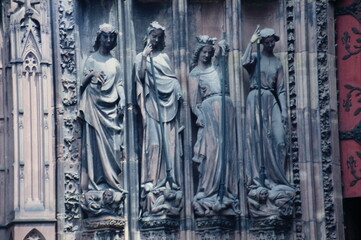 statues at left portal of strasbourg cathedral in alsace