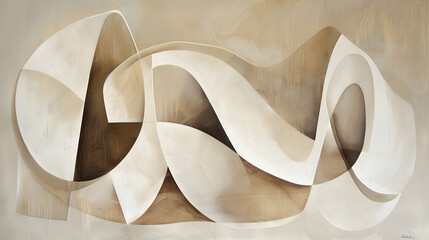 Wall Mural - beautiful abstract art, mid century modern, beige color palette, smooth