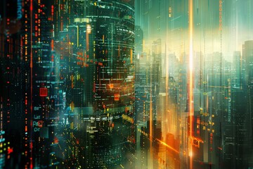 Wall Mural - A digital background with a futuristic cityscape