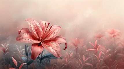 Wall Mural -   A pink close-up of a flower in grass with water droplets on its petals