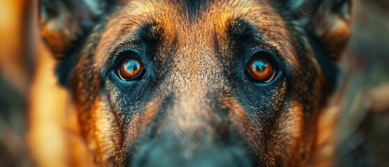 Wall Mural -  A dog's face in focus with blurred background and eyes softly out of focus