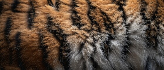 Wall Mural -  A tight shot of a tiger's striped fur, displaying contrasting black and white stripes