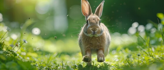 Sticker -  A rabbit dashes through the grass, its ears erect, lens slightly obstructing its face