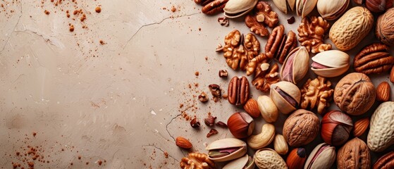 Wall Mural -  A stack of nuts atop a table, beside a paper bearing the label Nuts
