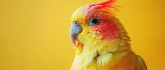 Wall Mural -  A tight shot of a bird with vibrant yellow and red feathers adorning its head