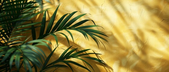 Sticker -  A tight shot of a plant against a yellow backdrop, with its casting a shadow on the wall's side