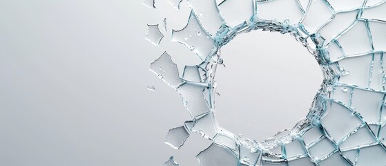 Wall Mural -  A broken glass wall with a centrally located hole