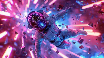 Astronaut Floating in a Neon Dreamscape