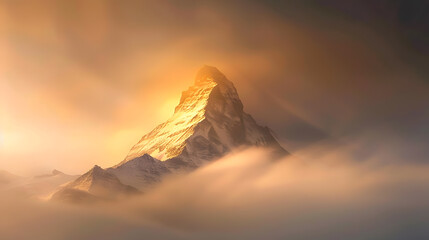 Wall Mural - A mountain with a sun shining on it