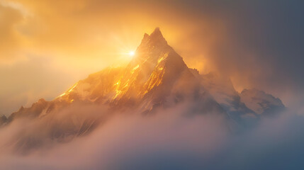 Wall Mural - A mountain with a sun shining on it