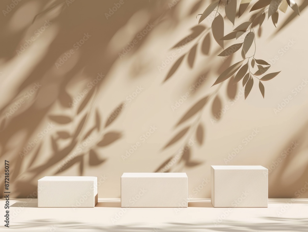 Abstract minimal nature scene - empty stage with three white rectangle ...