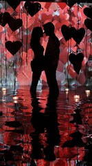 Sticker - Artistic and abstract Valentine's Day setup with a couple's silhouettes