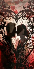 Sticker - Artistic and abstract Valentine's Day setup with a couple's silhouettes