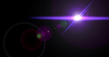 Poster - Lens flare, color and night with light, circle and transaction in galaxy of space, fantasy and energy. Moving, spark and dark in sky for universe, particles and bokeh of texture, shine and glow