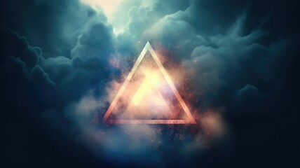 Wall Mural - A triangle portal with clouds and cosmic backdrop. Surreal digital art concept for mystery, fantasy, and science fiction design. An abstract art of futuristic triangle shape with neon line. AIG35.