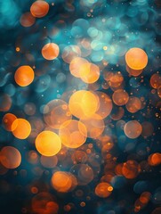 Blurred orange and blue bokeh lights. AI.