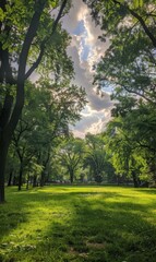 Poster - Trees in a park with green leaves. AI.