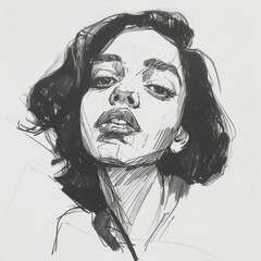 Poster - Black and white sketch of a girl's portrait