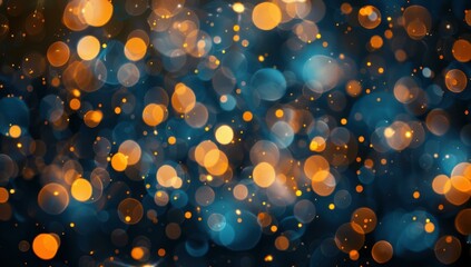 Glowing orange and blue bokeh lights on a dark background. AI.
