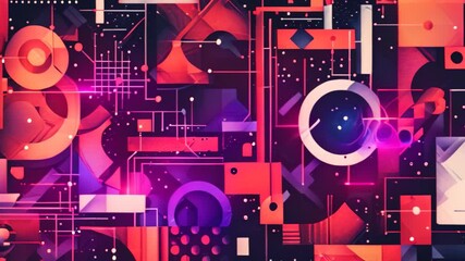 Wall Mural - Black and Red Abstract Pattern With Geometric Shapes, Engineer a visually compelling pattern composed of geometric elements inspired by advanced science and technology