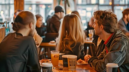 Canvas Print - A group of people, likely entrepreneurs, sitting around a table in a cafe, engaged in a lively debate about the future, Entrepreneurs having a lively debate about the future of their industry