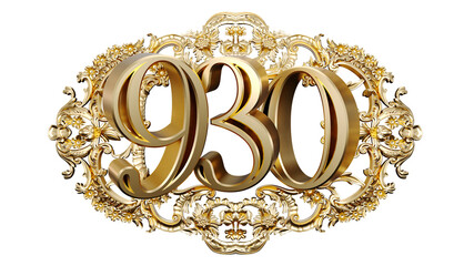 Wall Mural - golden number nine hundred thirty in the center of decorative golden vintage frames, number 930