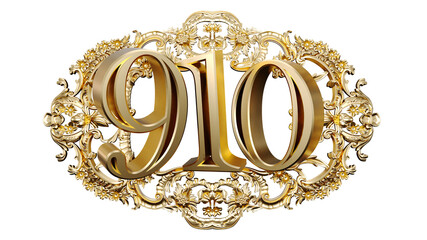 Wall Mural - golden number nine hundred ten in the center of decorative golden vintage frames, number 910