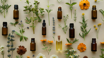 Poster - Plantain oil bottles with plantain leaves homeopathic and herbal remedy