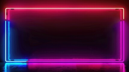 Wall Mural - A striking neon border frame with vibrant neon lamps illuminated on a jet black background. The halogen light intensifies the colors, creating a stunning visual impact.