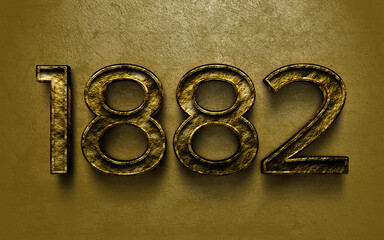 Wall Mural - 3D dark golden number design of 1882 on cracked golden background.