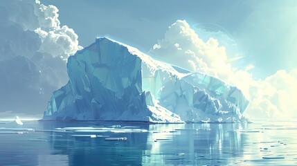 Canvas Print - Iceberg drifts frigid waters. Generative AI