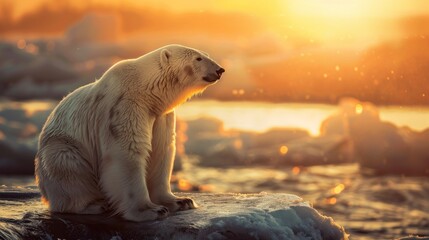 Wall Mural - Animal wildlife photography polar bear with natural background in the sunset view