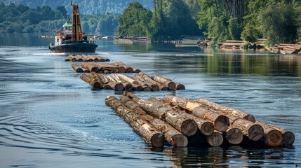 Tug towing timber on Fraser River