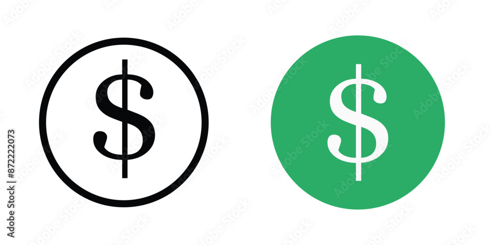 Clean Simple Dollar Icon for Apps n Websites, American currency symbol ...
