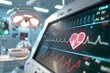 © Cheewynn - Close-up of EKG machine displaying heart rate, clear screen, sterile room lighting, high detail resolution, photo-realistic precision, medical monitoring